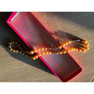 Vintage Double-Strand Golden Faux Pearl Necklace w/ Sterling Silver Clasp